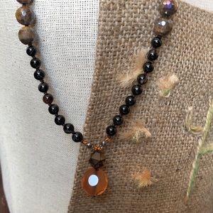Orange And Smoky Quartz Necklace